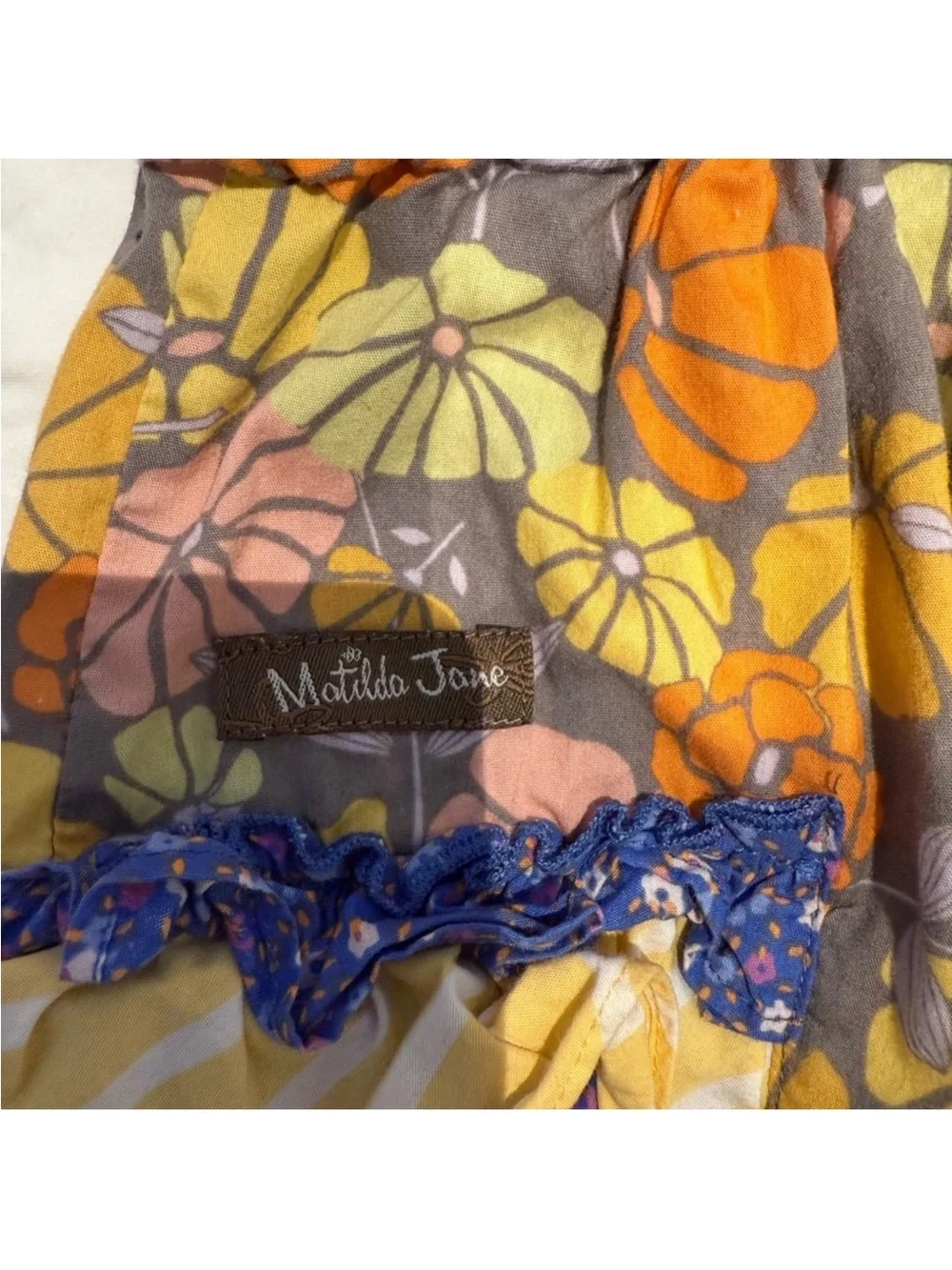 Matilda Jane Floral Ruffle Bubble Romper in Gray, Yellow & Orange